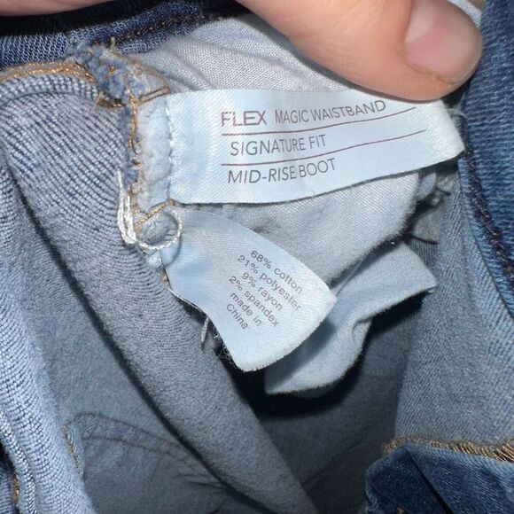 Lane Bryant distressed flex magic waistband mid rise bootcut jeans - Picture 3 of 4